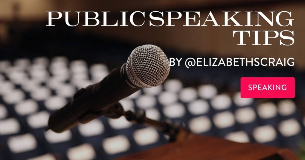 A microphone is in the foreground and empty seats are in the background for the post "Public Speaking Tips" from author Elizabeth Spann Craig.